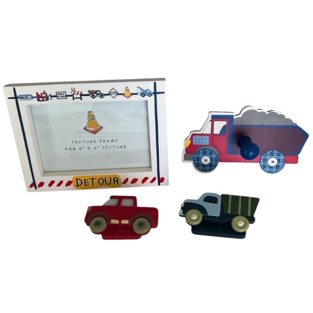 Construction Themed Vehicle Nursery Decor Boys Room Frame Wall Hook Clips Truck